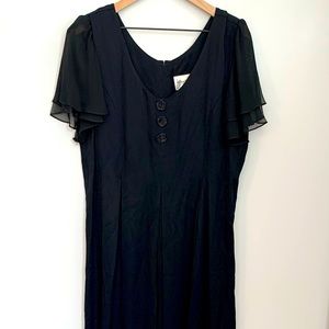 Vintage Wide Leg Crepe Black Jumpsuit L